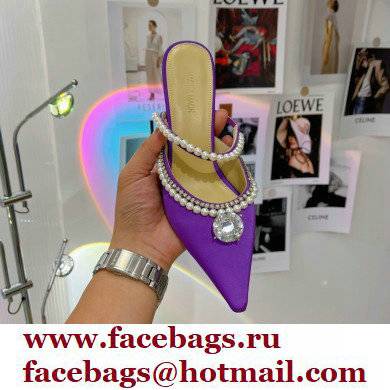 Mach  &  Mach Heel 6cm Pearl Crystal Mules Satin Purple 2022